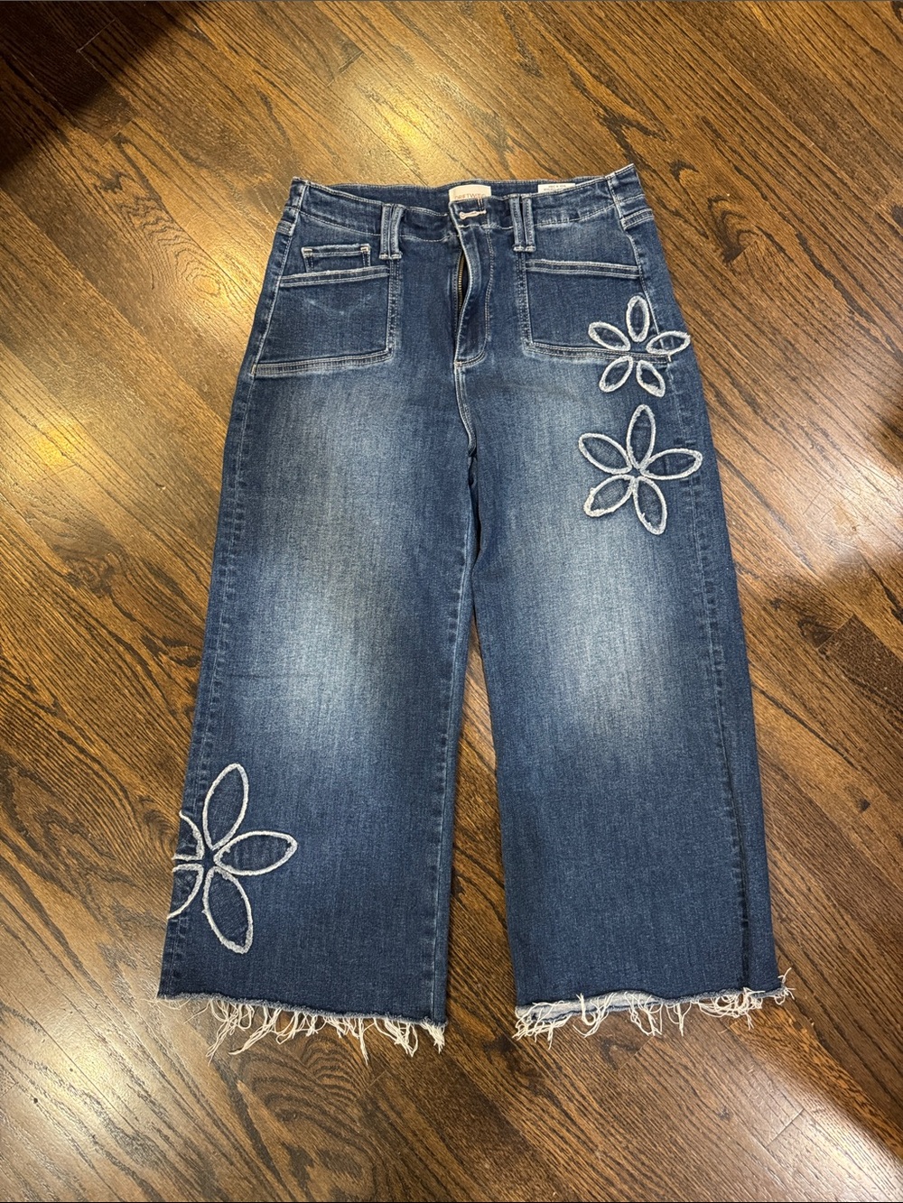 DRIFTWOOD Blue Embroidered Wide-Leg Jeans Cropped